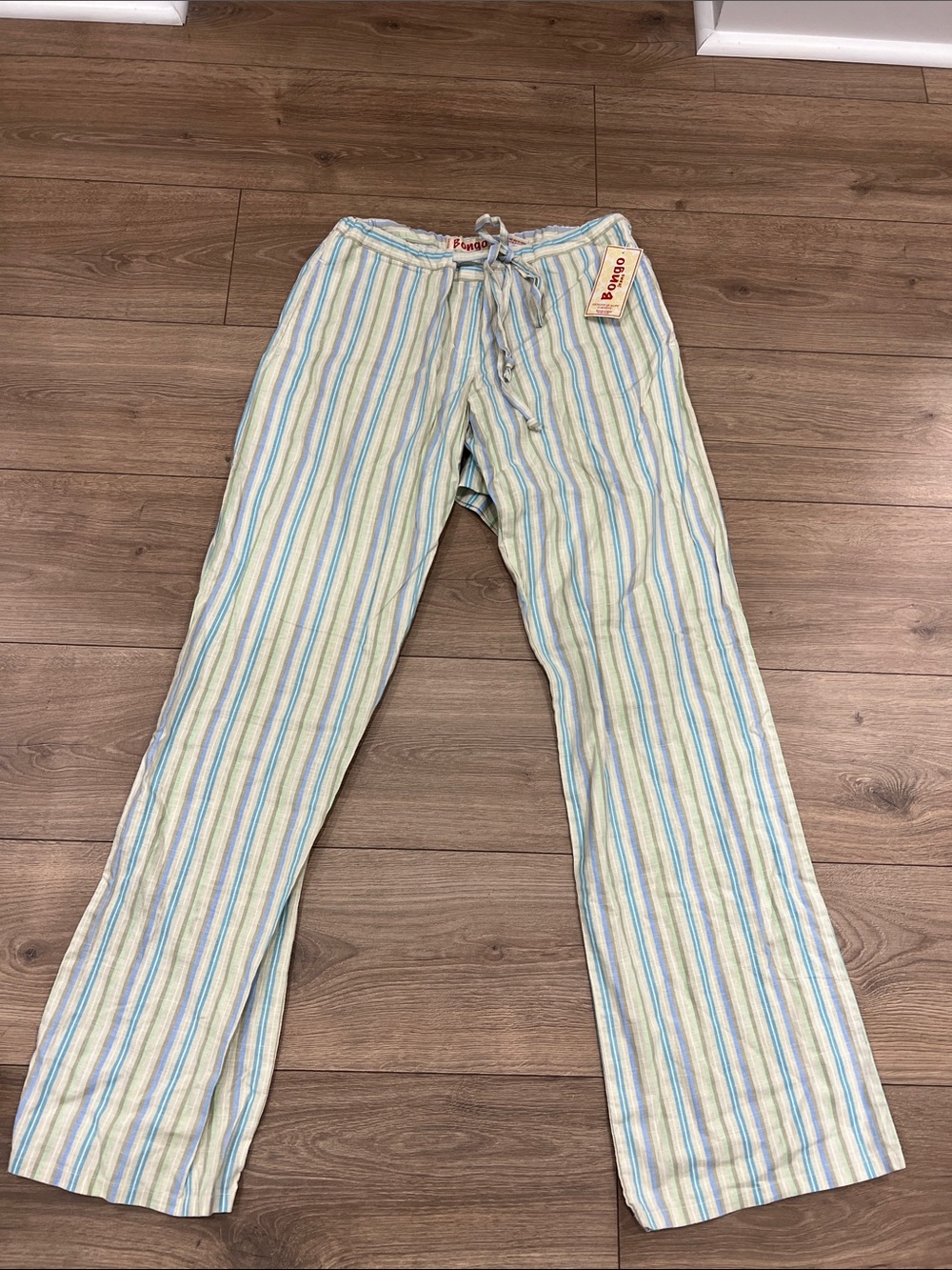 BONGO Women's Light Blue & Cream Striped Straight Leg Pants